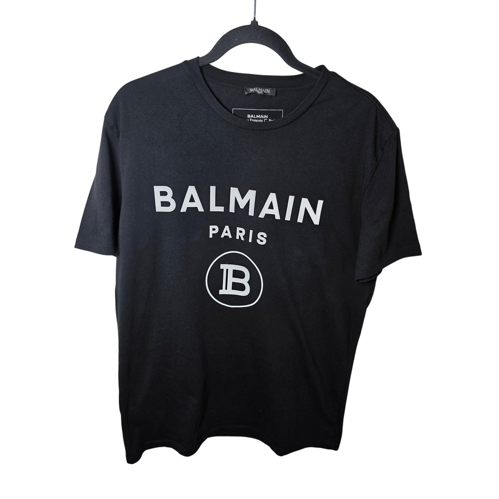 Balmain Paris Logo T-Shirt Black Cotton Medallion Graphic XXL TH01601I315